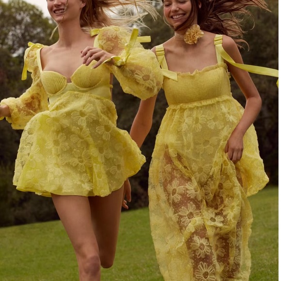 ANTHROPOLOGIE For Love & Lemons Yellow Lace Maxi Dress size small - Picture 15 of 15